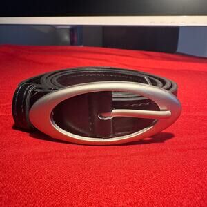 Oakley Style Women’s Belt - Black Leather with Silver Oval Buckle (New)